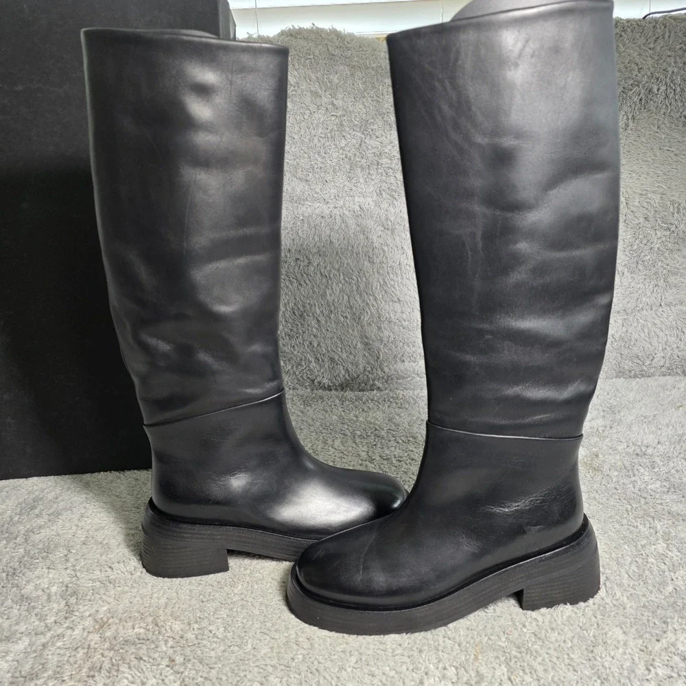 $2320 Marsell Fondello Black Calf Leather Knee High Riding Boots EU 36.5 US 6.5‎